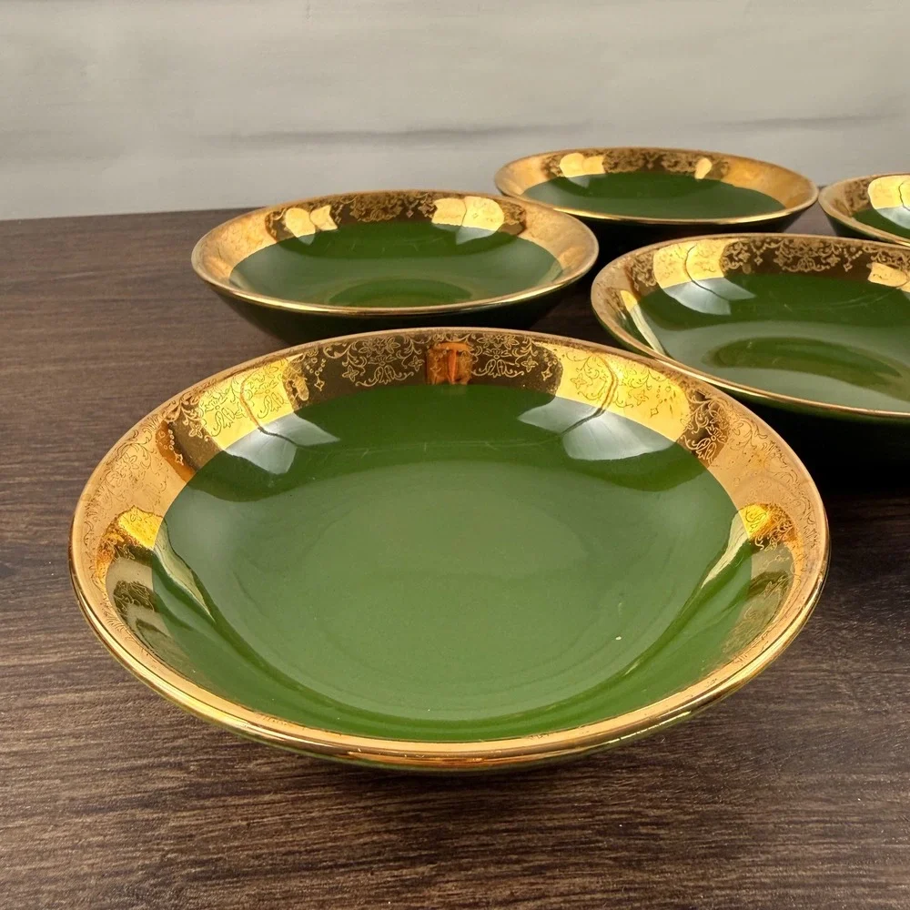 Sabin Green-O-Gold 22K Gold Green Dessert Bowls Set of 6